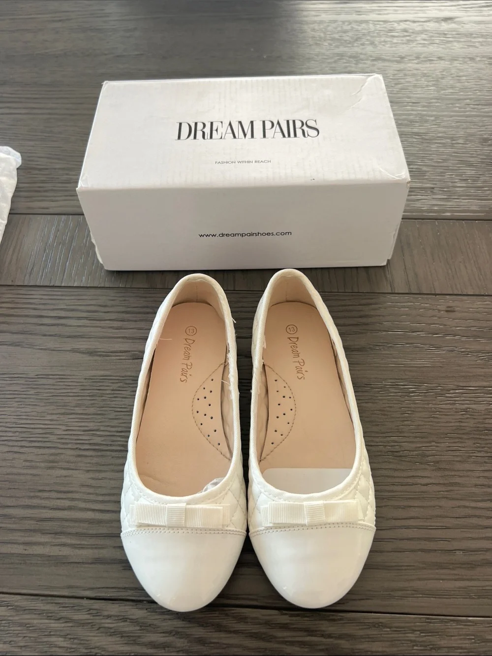 Kids Dream Pairs Cream Quilted Ballet Flats with Bow